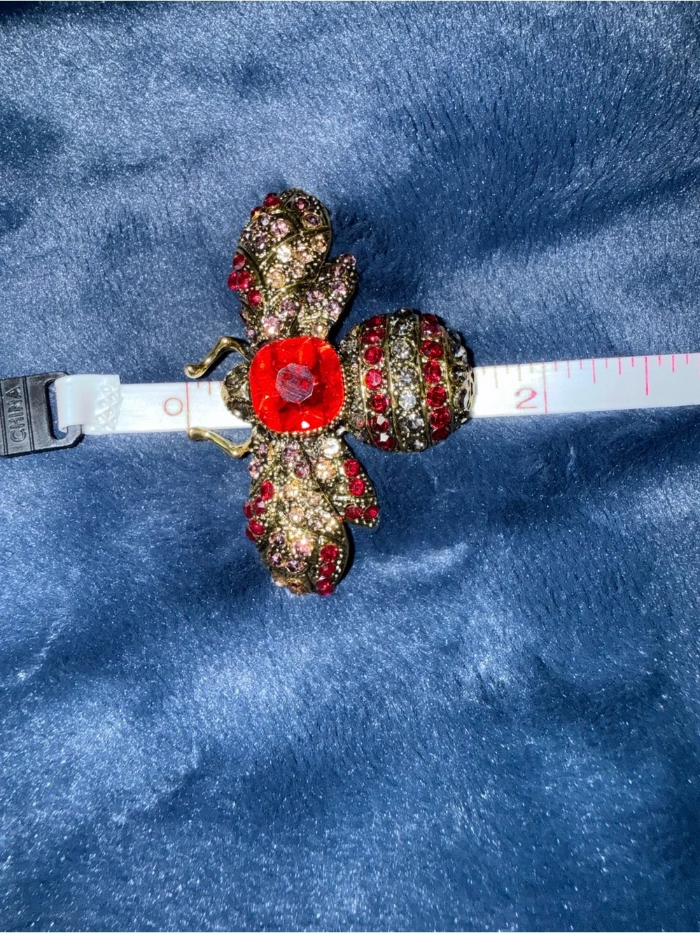 Rhinestone Bee Beetle Brooch Pin Red Gold Multicolor